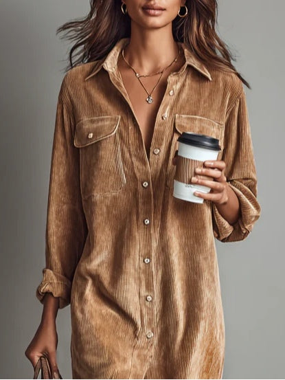 Elyselalina - Shirt Dress With Corduroy Texture and Pockets