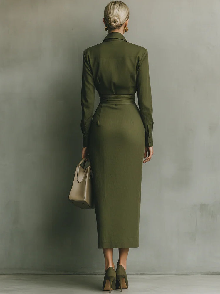 Kaelynne - Turn Down Collar Wrap Dress