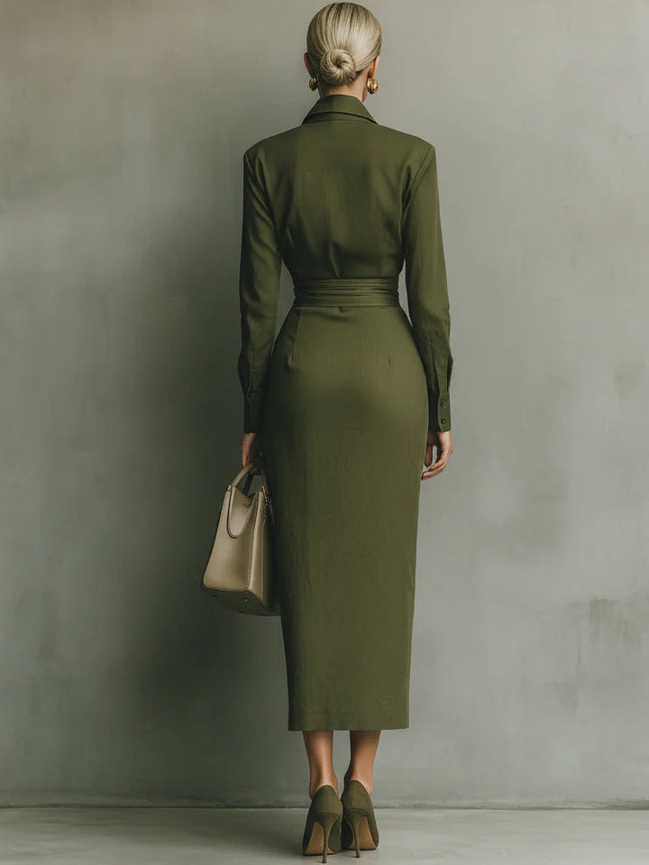Kaelynne - Turn Down Collar Wrap Dress