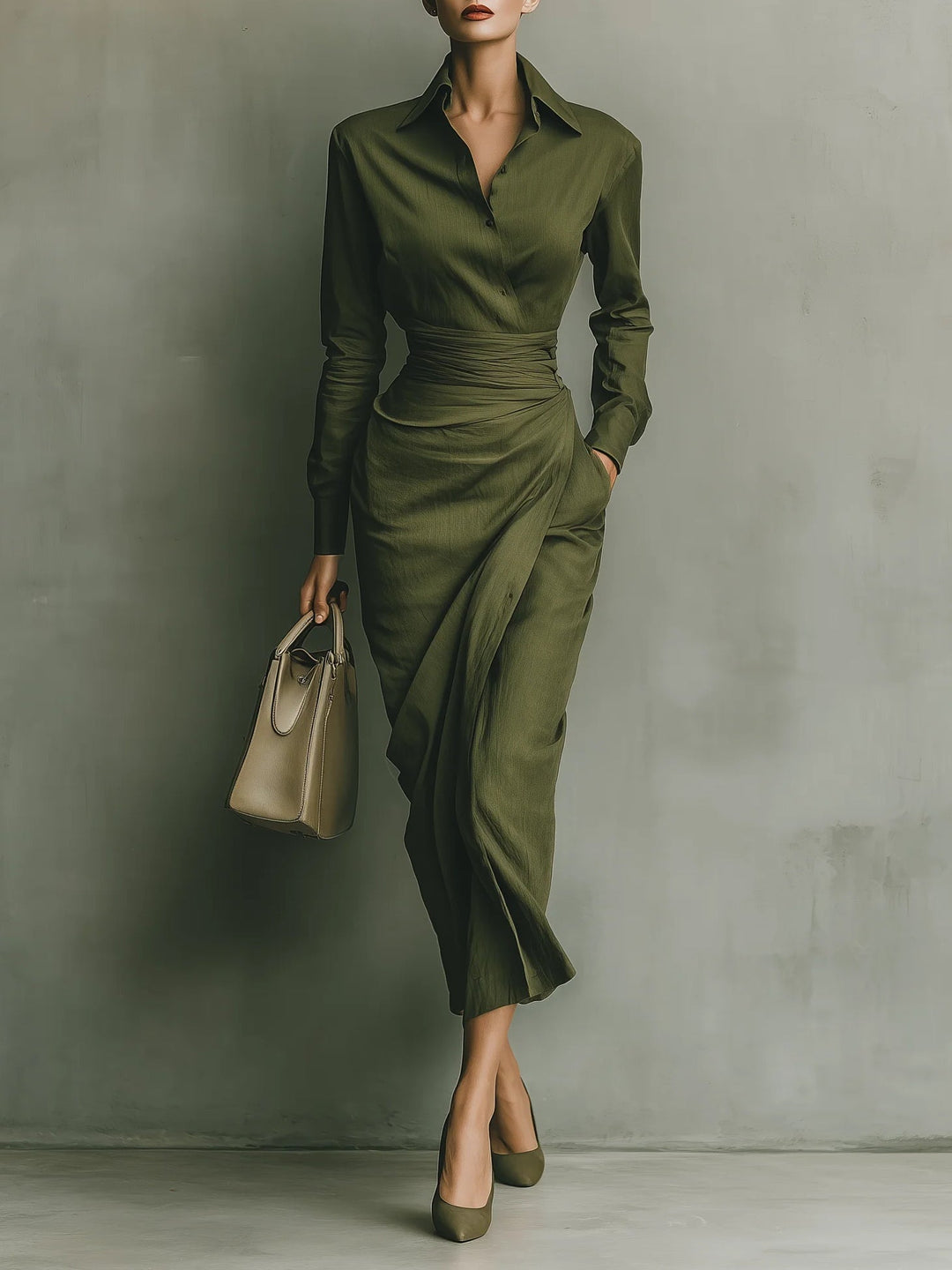 Kaelynne - Turn Down Collar Wrap Dress