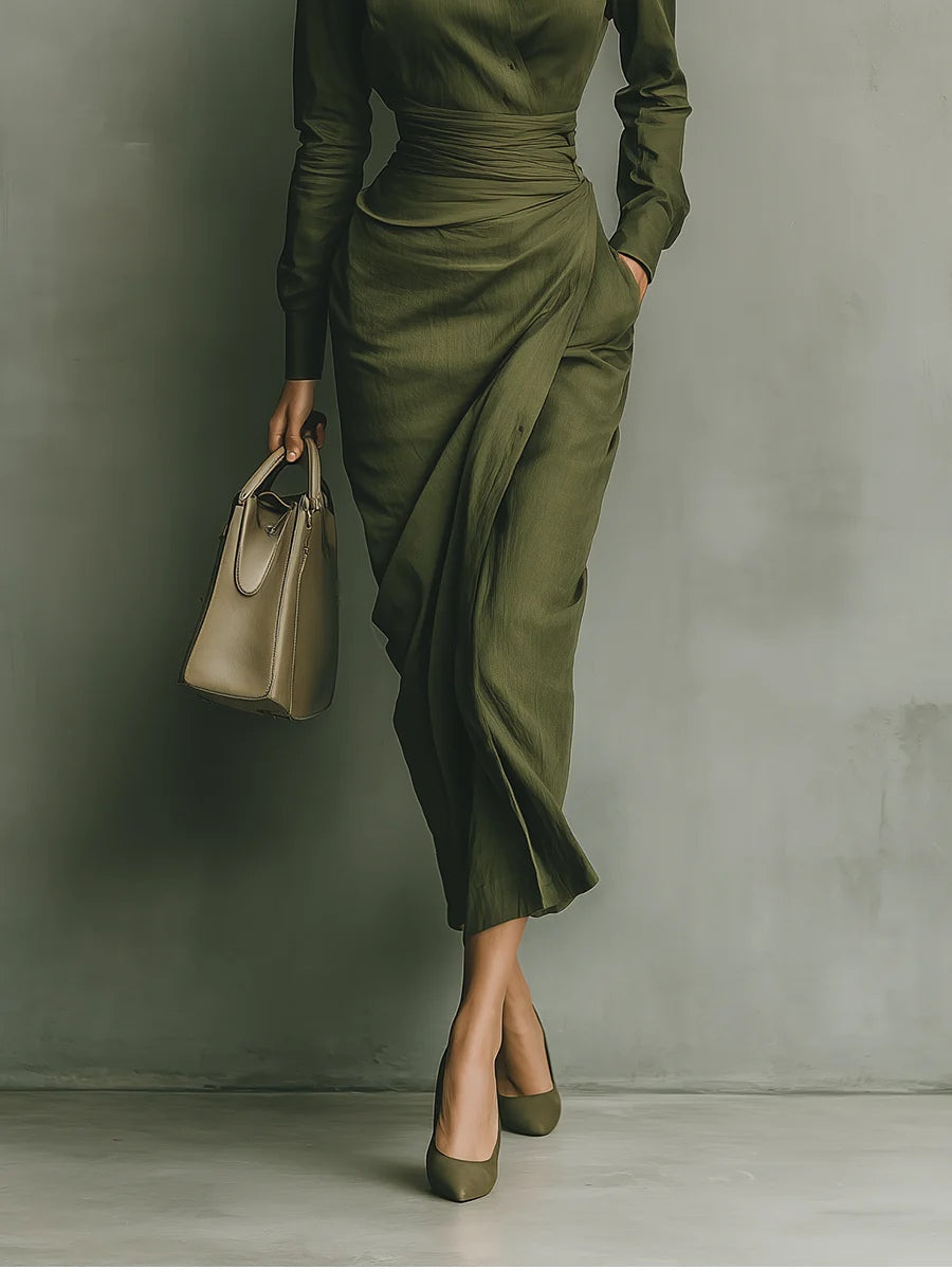 Kaelynne - Turn Down Collar Wrap Dress