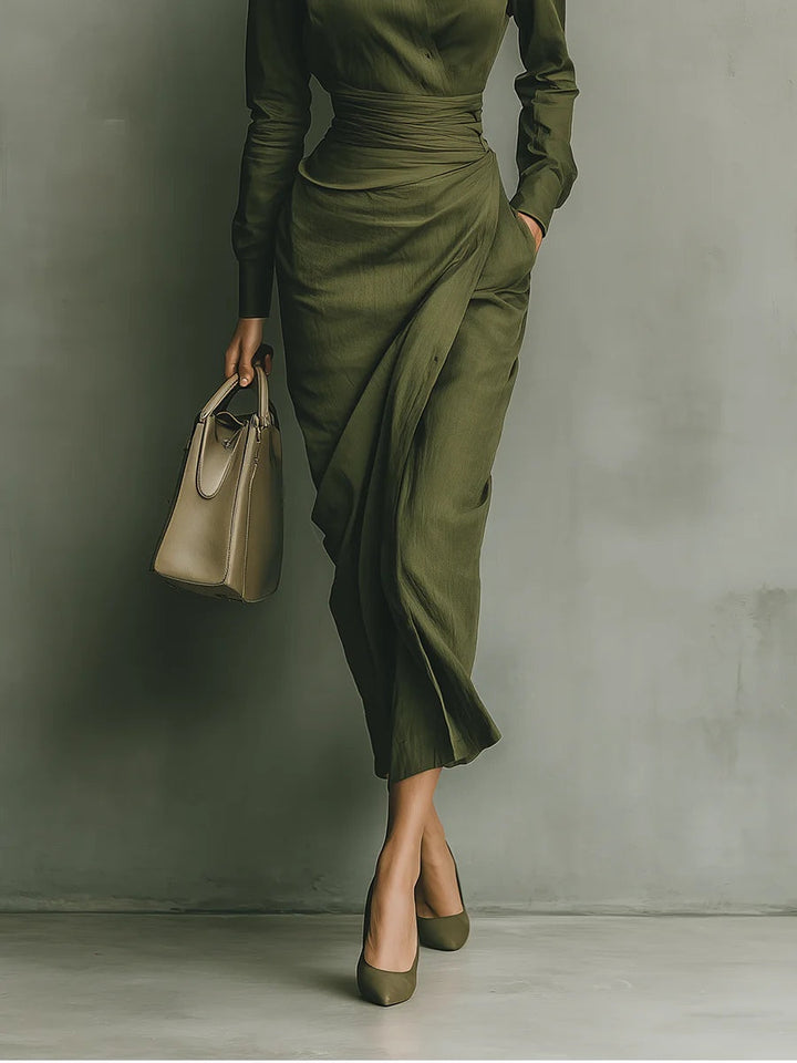 Kaelynne - Turn Down Collar Wrap Dress