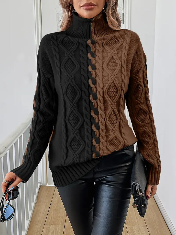 Leovia - Elegant Striped High Neck Sweater