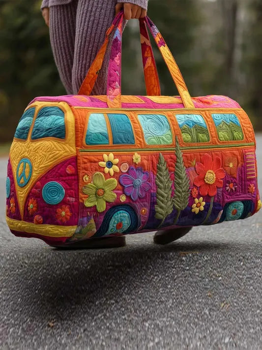 Zefea - Quilted Vintage Camper Print Travel Bag