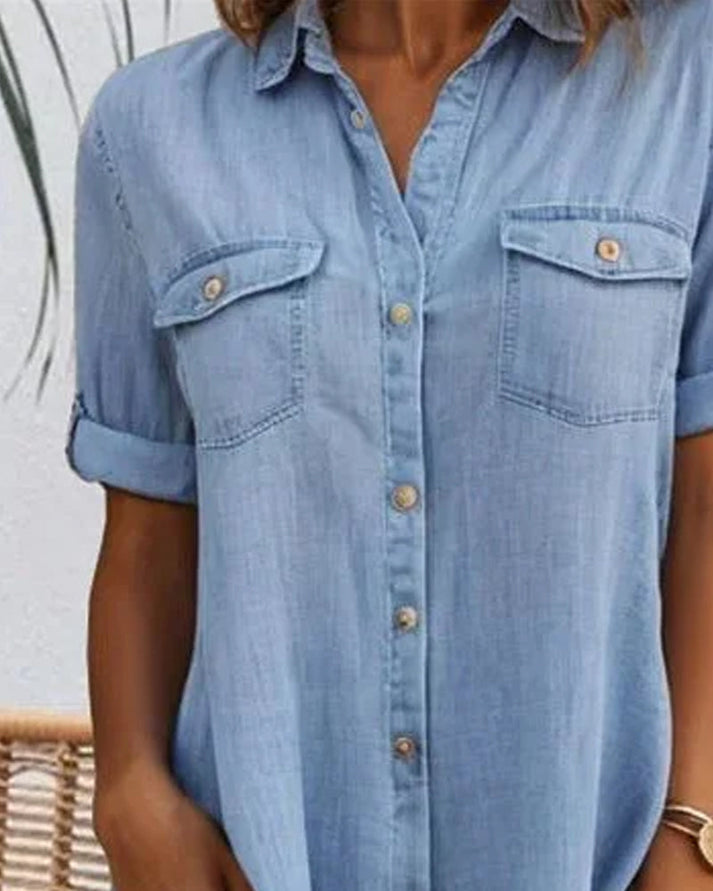 Sveta - Short Sleeve Button Denim Dress
