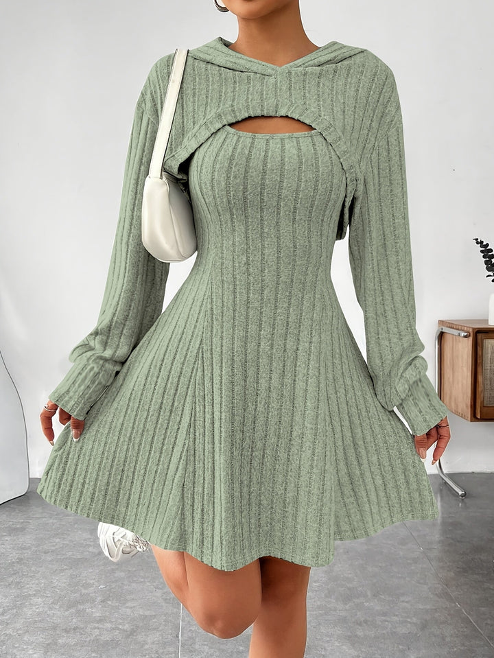 Geneeniya - Ribbed Mini Dress With Cropped Hooded Top