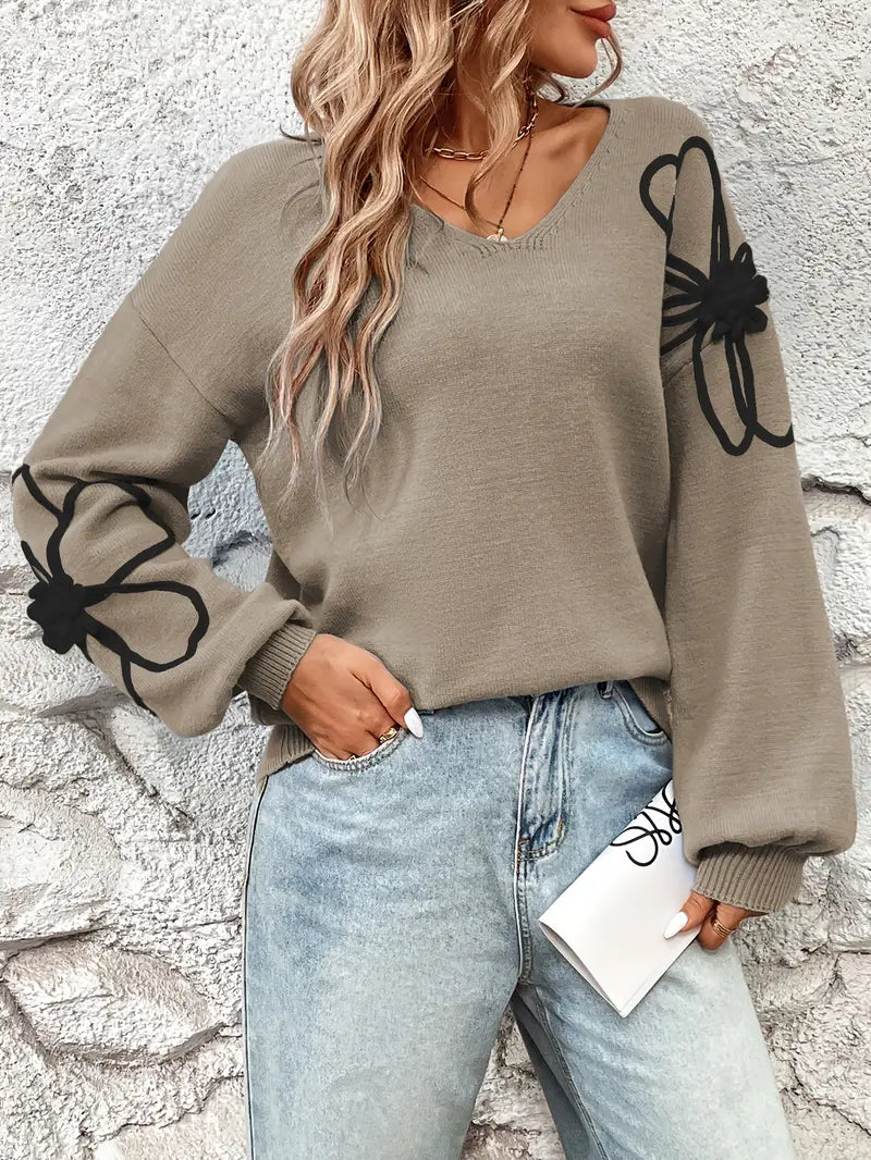 Semira - Long Sleeve Sweater With Floral Embroidery