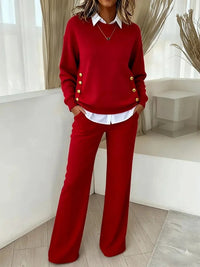 Lavioriya - Two-Piece Set With Buttoned Top and Wide-Leg Trousers