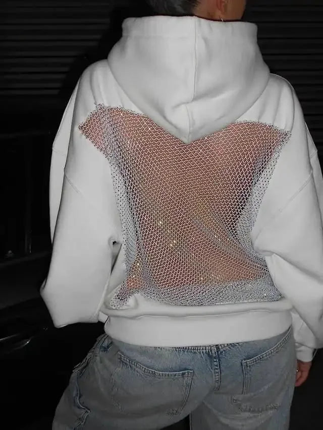 Yasmina - Backless Mesh Glitter Hoodie