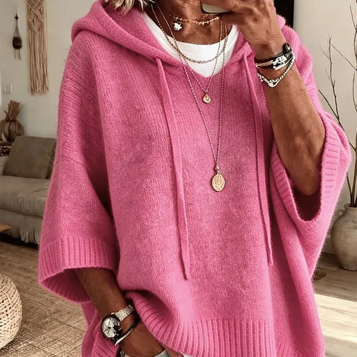 Oriaette - Oversized Knit Hoodie With Drawstring