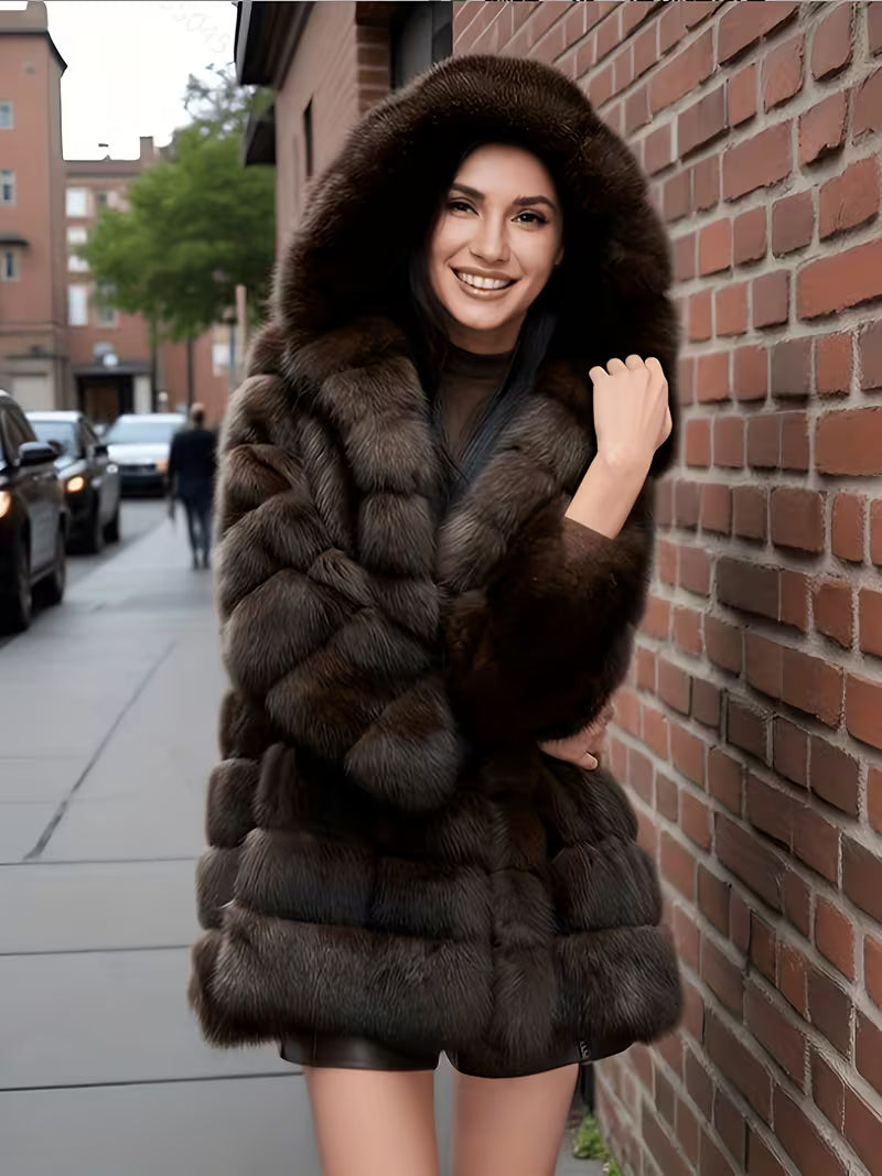 Opheina - Coat With Hood and Fur Texture