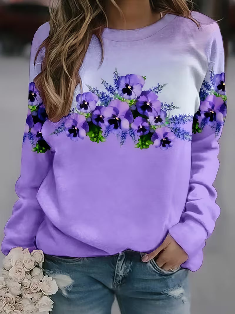 Oriainia - Floral Print Long Sleeve Sweatshirt