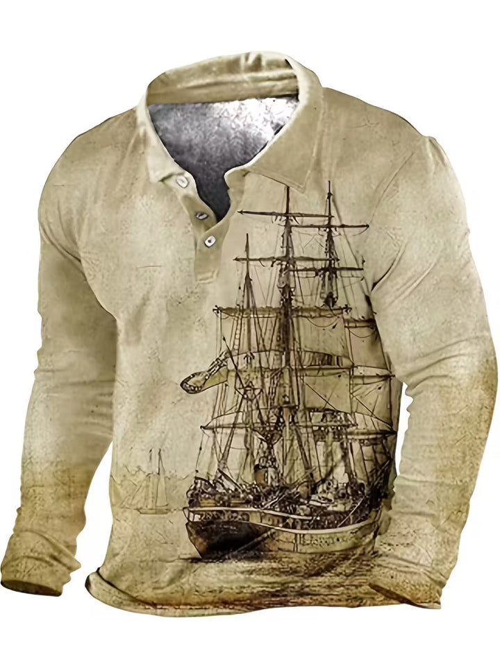 Giles - Stylish 3D Sailboat Print Lapel Shirt