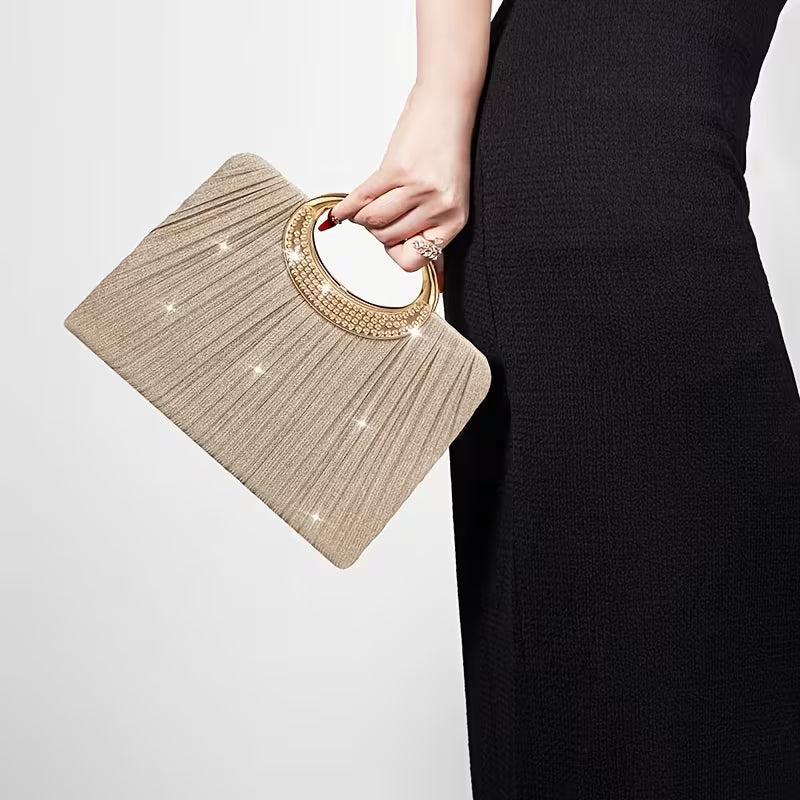 Aeroline - Shiny Round Ring Pleated Handbag