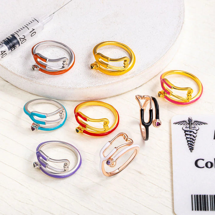 Caitleen - Stethoscope Ring With Heart Birthstone