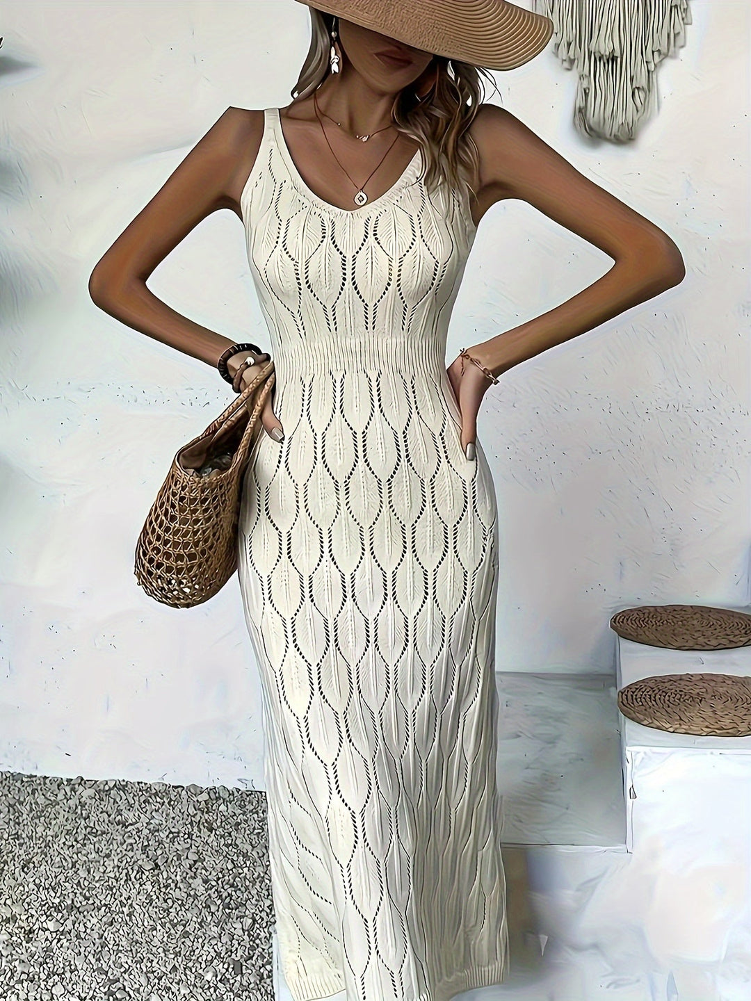 Luciana - Sleeveless Long Knitted Dress With A Coat Style