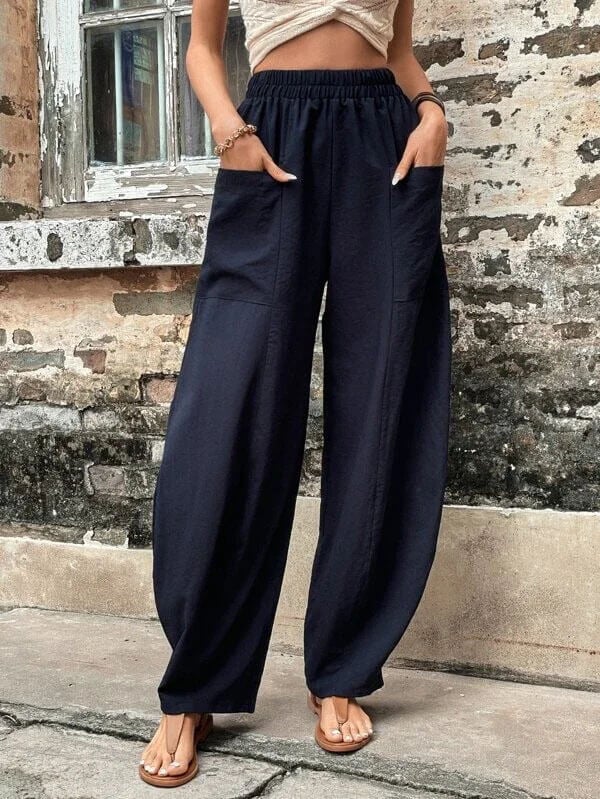 Salomee - Elastic Loose Pants With Pockets