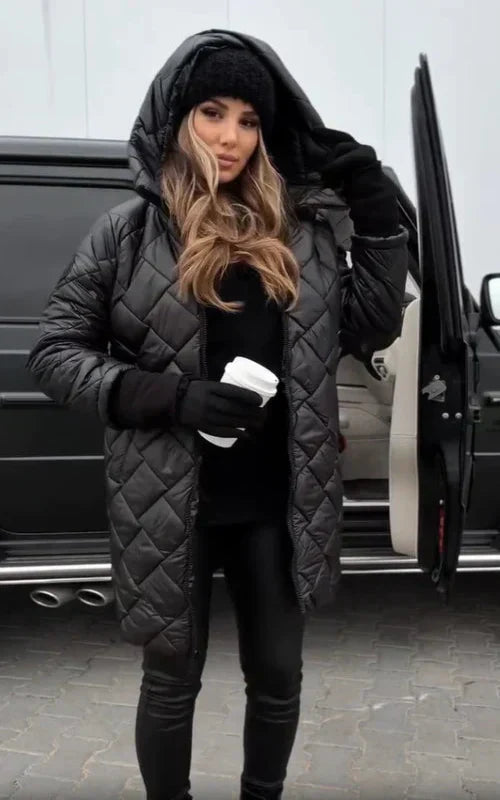 Nivelle - Long Hooded Zip-Up Quilted Coat