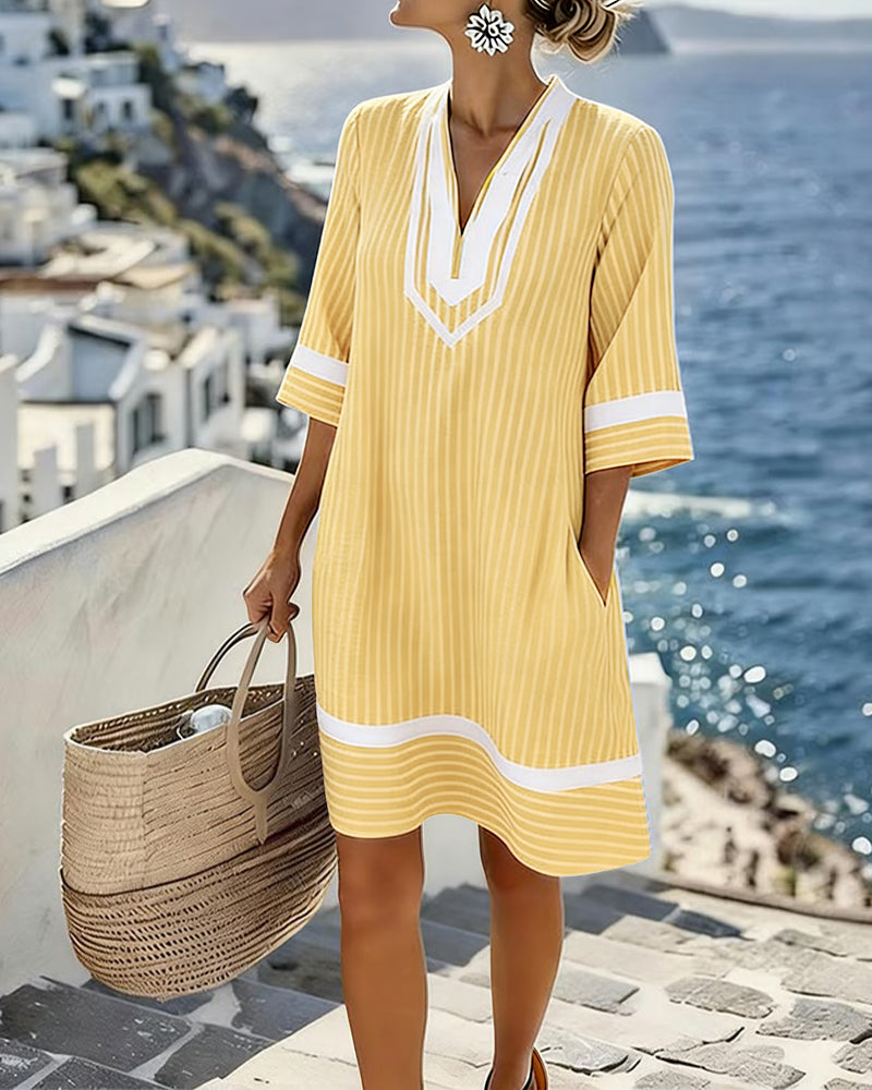 Alisia - Short Sleeve Dress With V Neck