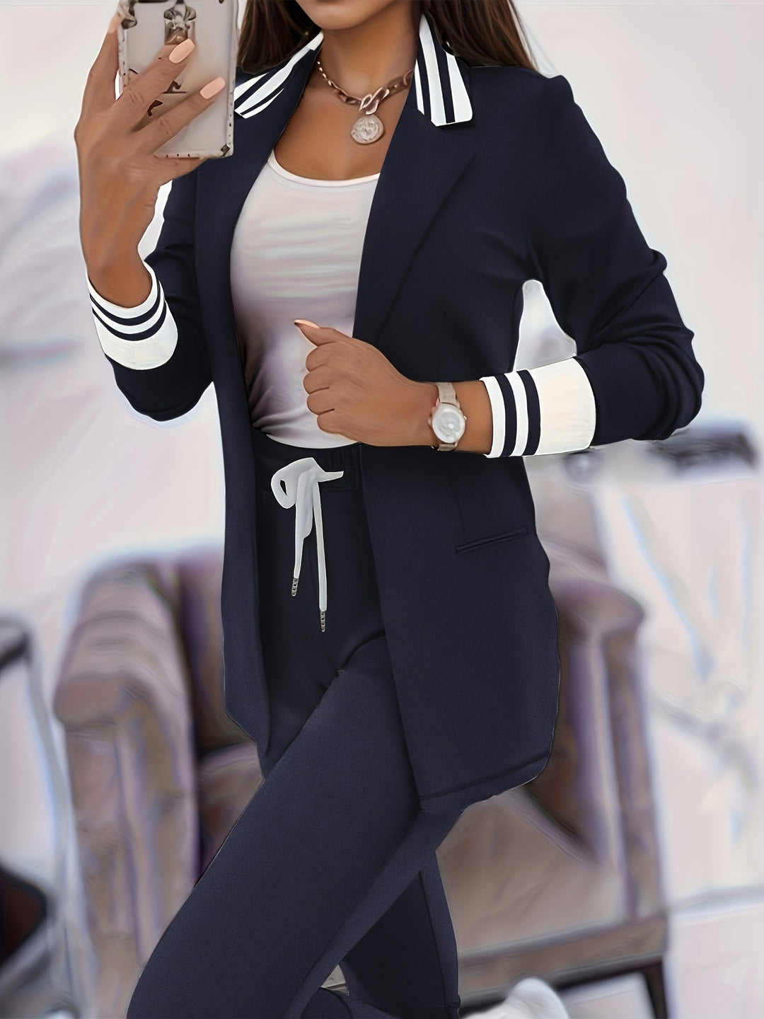 Ingelore - Fashionable Striped Two Piece Set