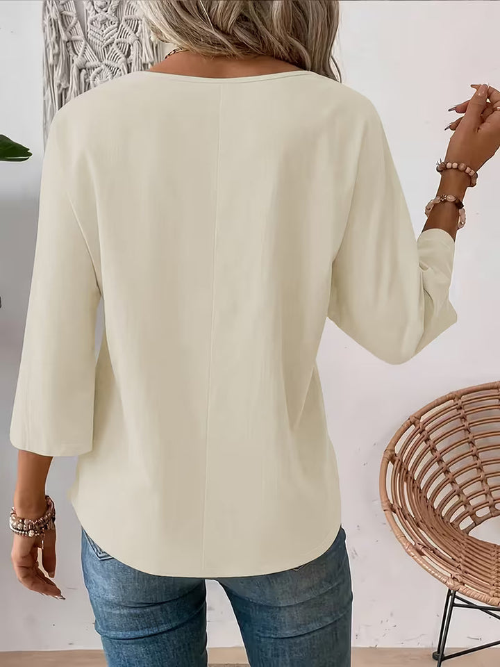 Soleelis - Floral Print Roll-Tab Sleeve Loose Top