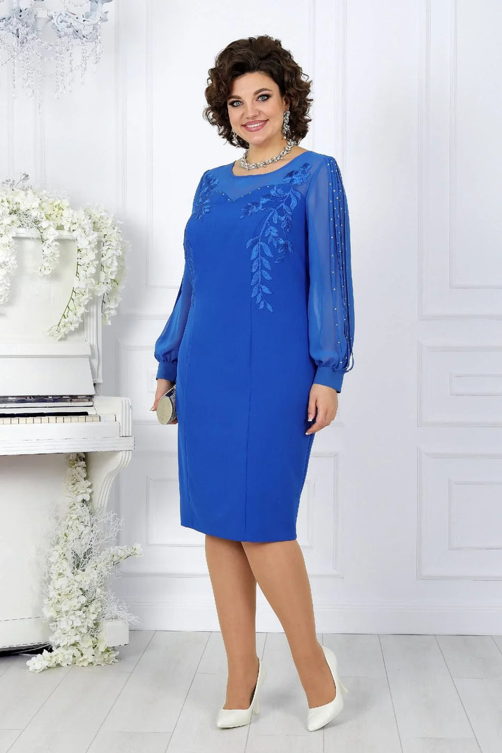 Katreen - Stylish Long Sleeve Dress With Floral Embroidery