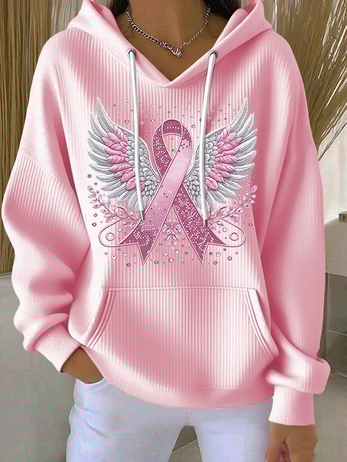 Vittorina - Casual Ribbon Wings Print Hoodie