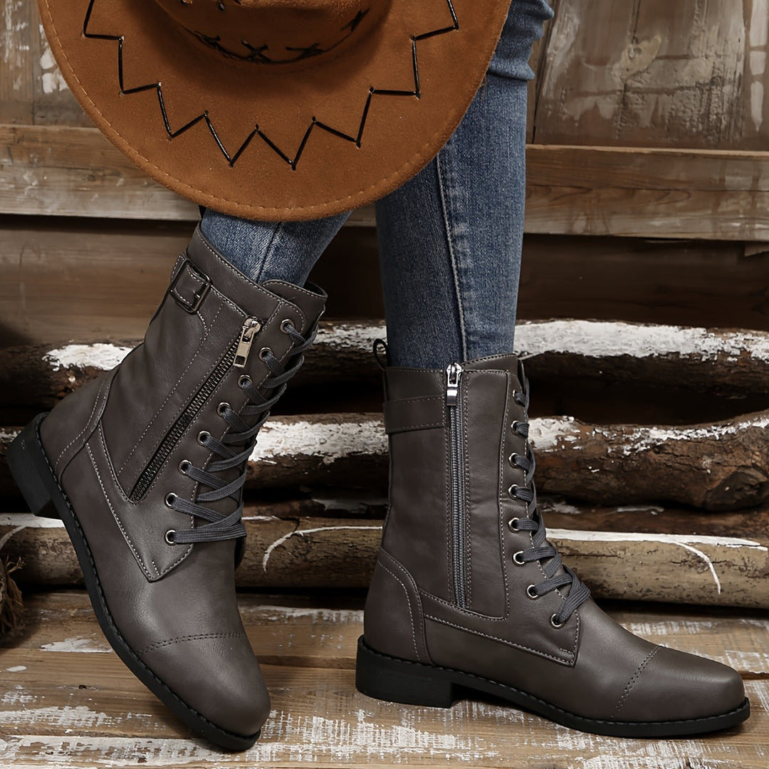 Kareema - Comfortable Side Zipper Leather Boots