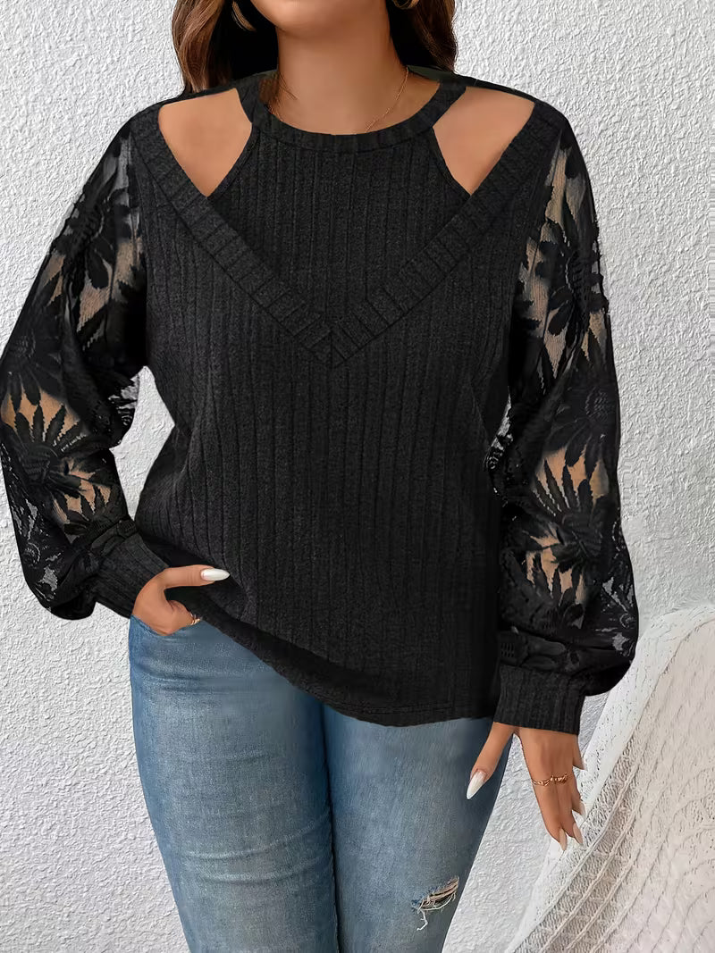Seraina - Double-Layer Lace-Up Long Sleeve T-Shirt