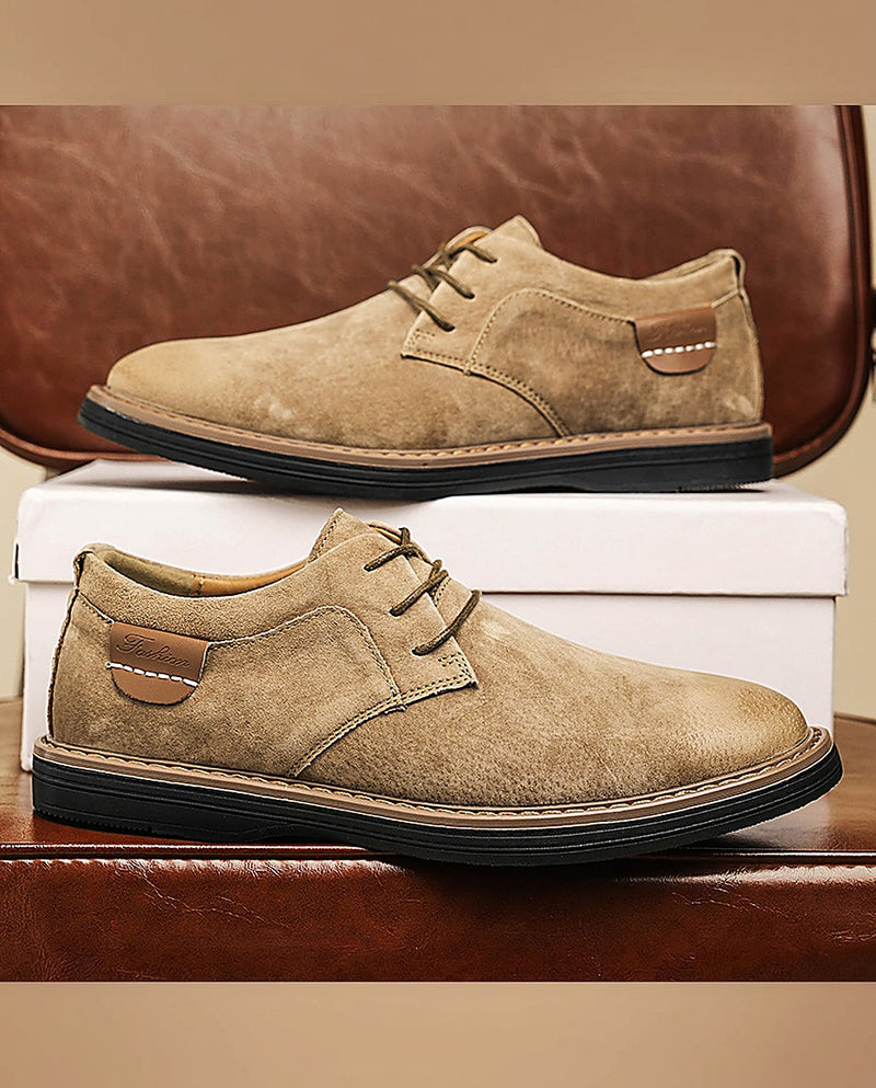 Falkian - Suede Lace-Up Shoes With Contrast Stitching