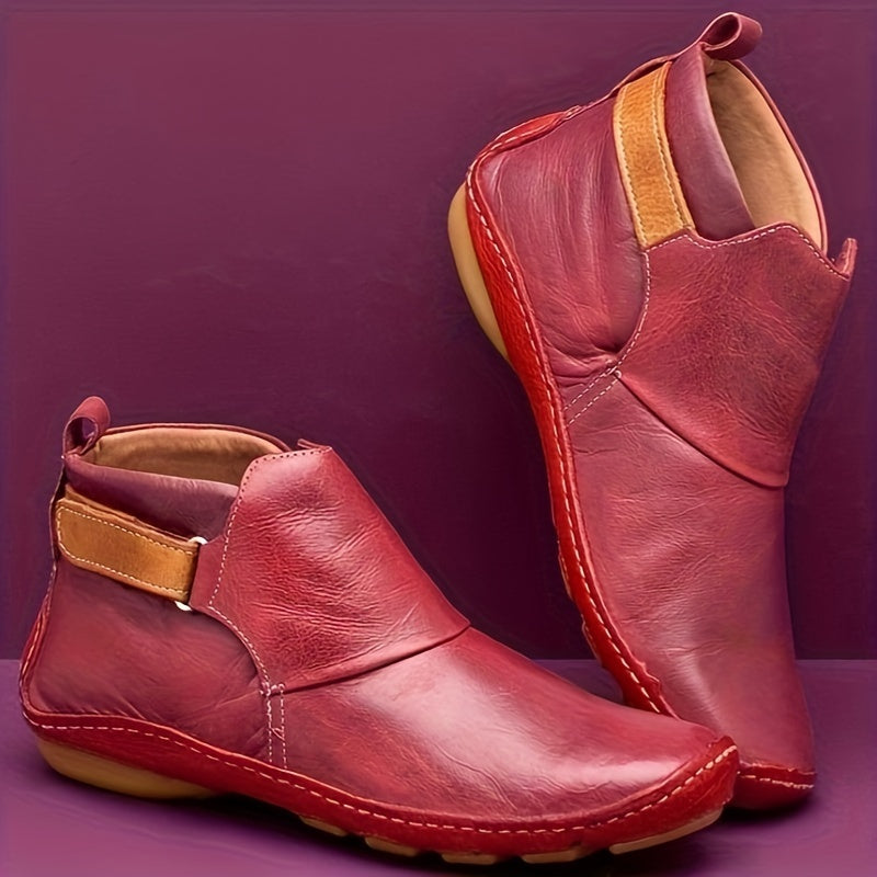 Elenya - Faux Leather Slip On Ankle Boots