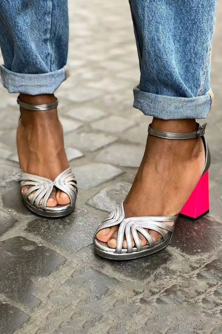 Naelle - Shiny Sandals With Chunky Heel