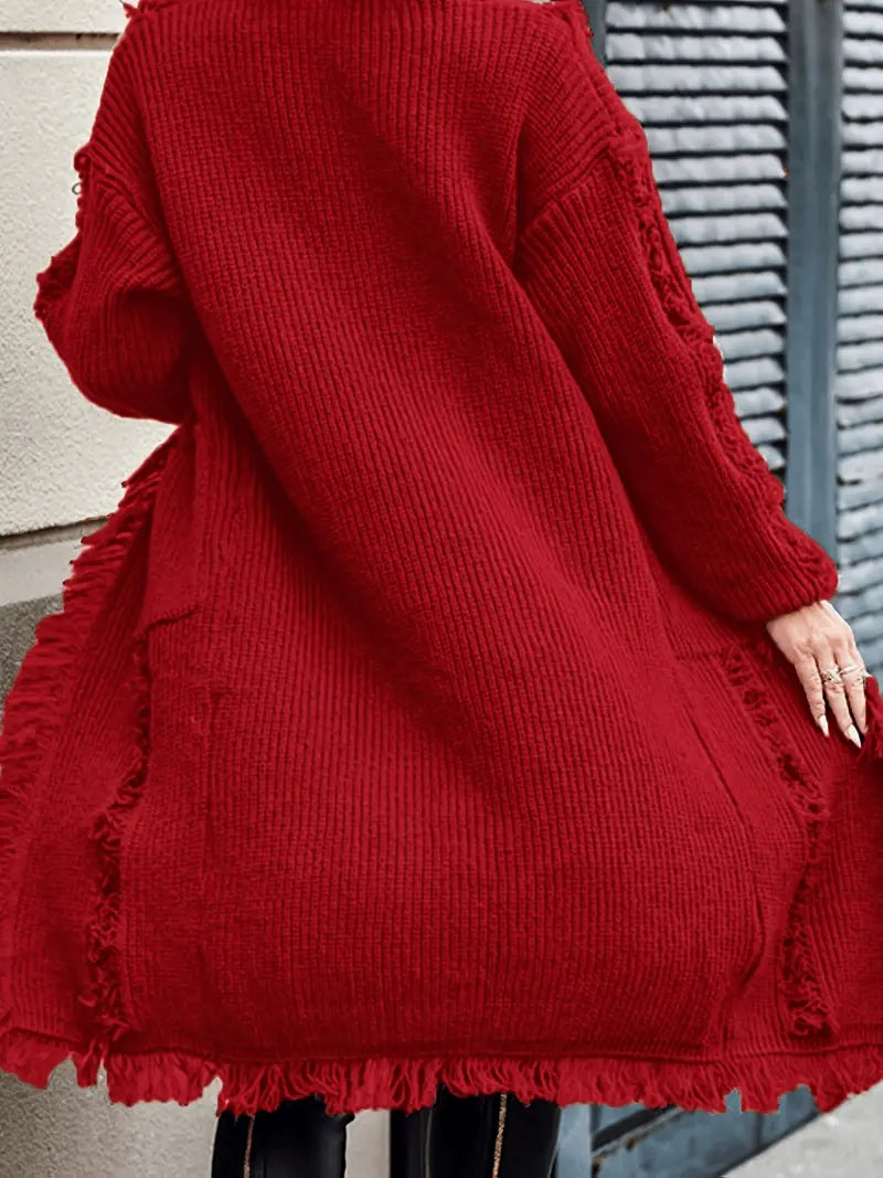 Ramziya - Elegant Long Tassel Cardigan With Pocket