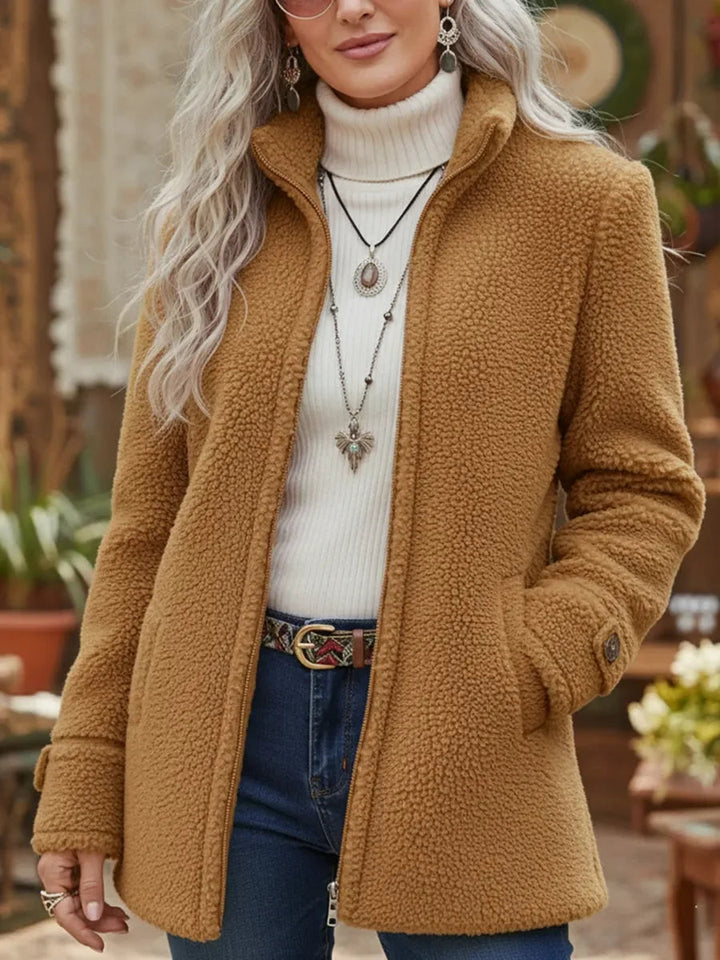 Mamie - Soft Mid Length Jacket with Zipper