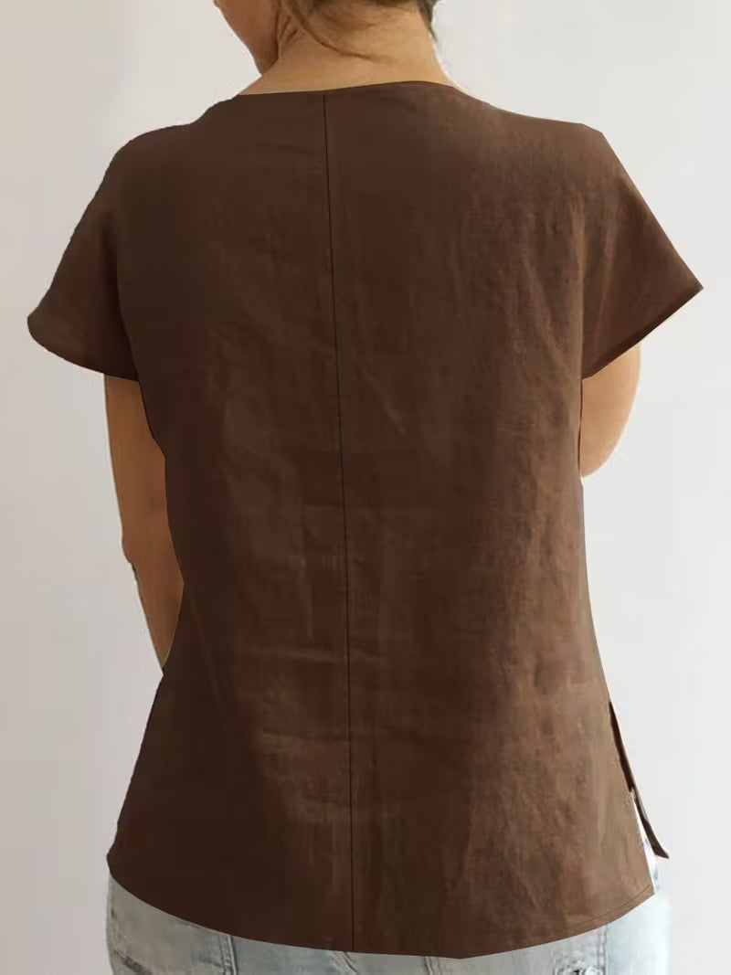 Jovea - Tie-Neck Short Sleeve Top