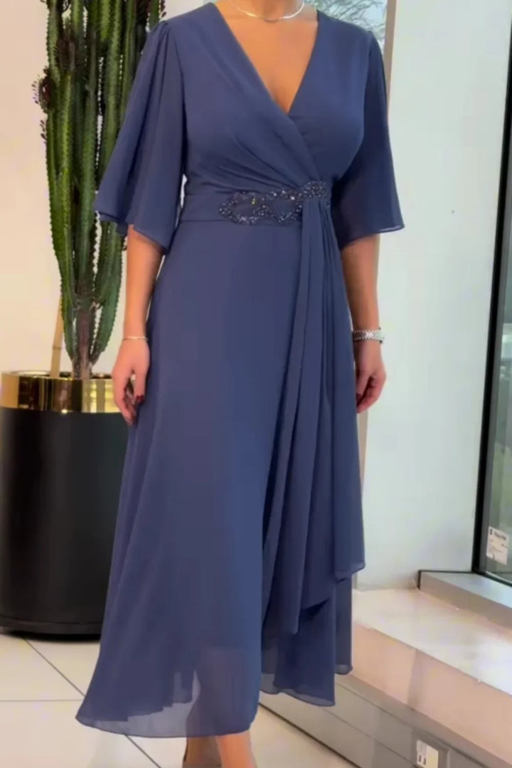 Bhagya - Elegant Long Chiffon Dress With V-Neckline