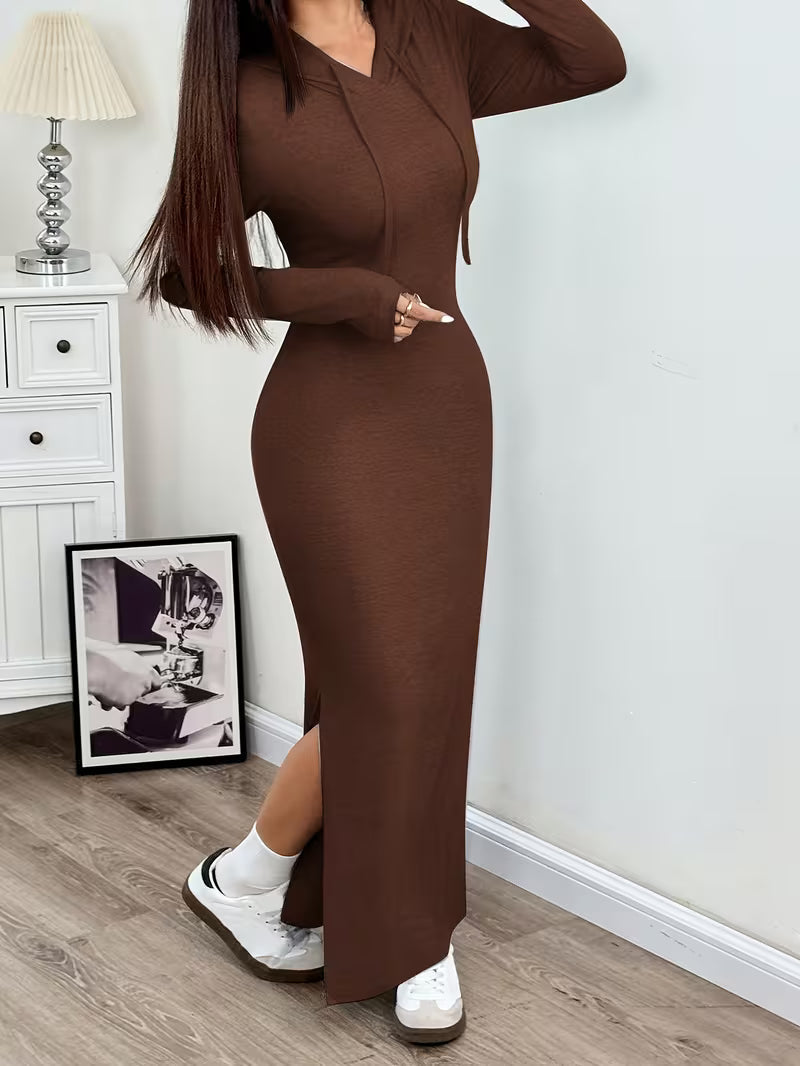 Valeia - Long Sleeve Maxi Dress With Hood