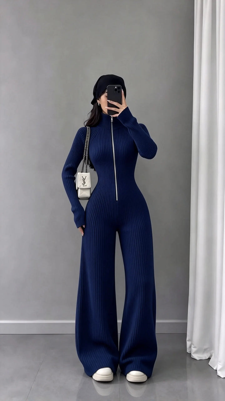 Gwenuna - Ribbed Knit Wide-Leg Jumpsuit