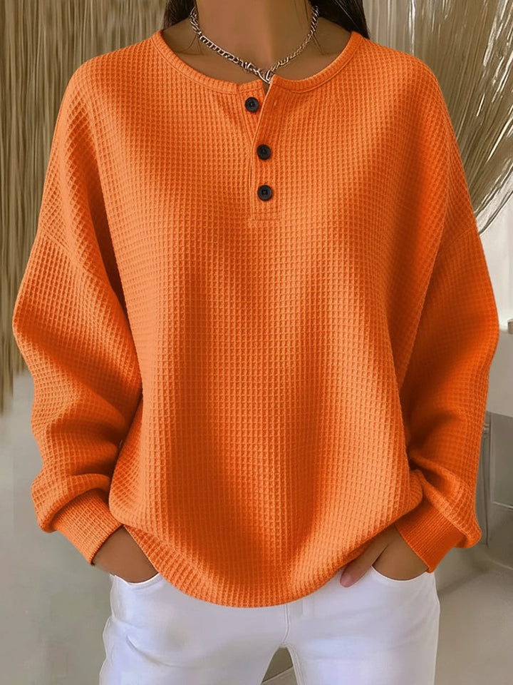 Lianetta - Waffle-Knit Henley Sweatshirt
