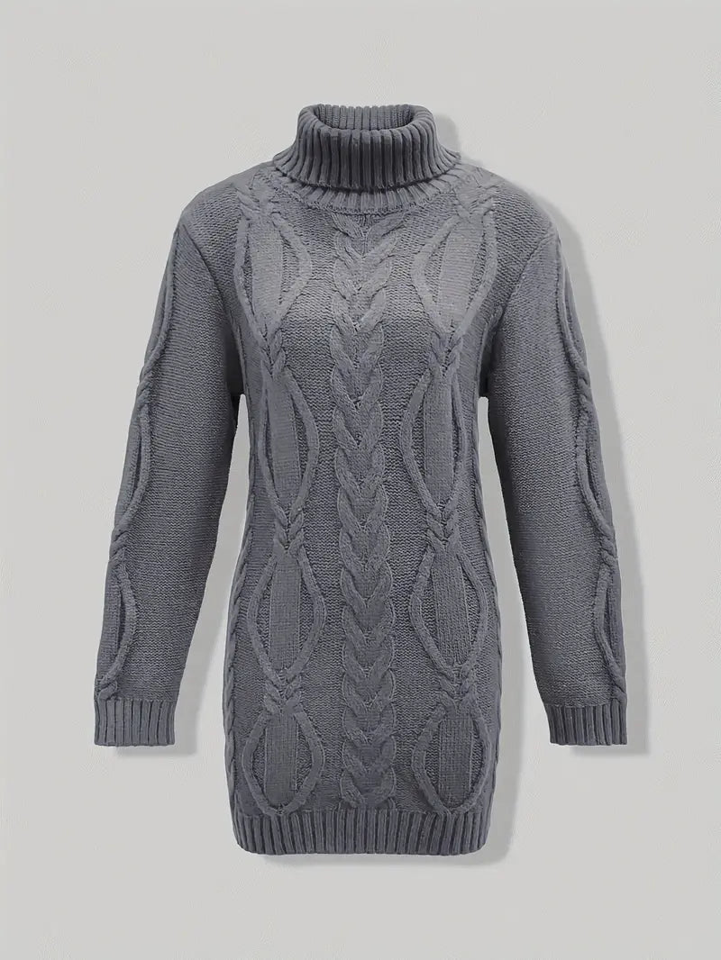 Narda - Chunky Cable Knitted Turtleneck Dress