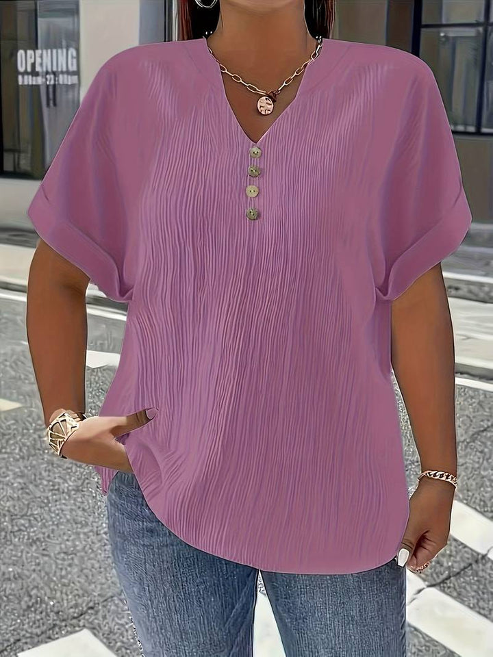 Lakmali - Textured Short Sleeve Top With V-Neck