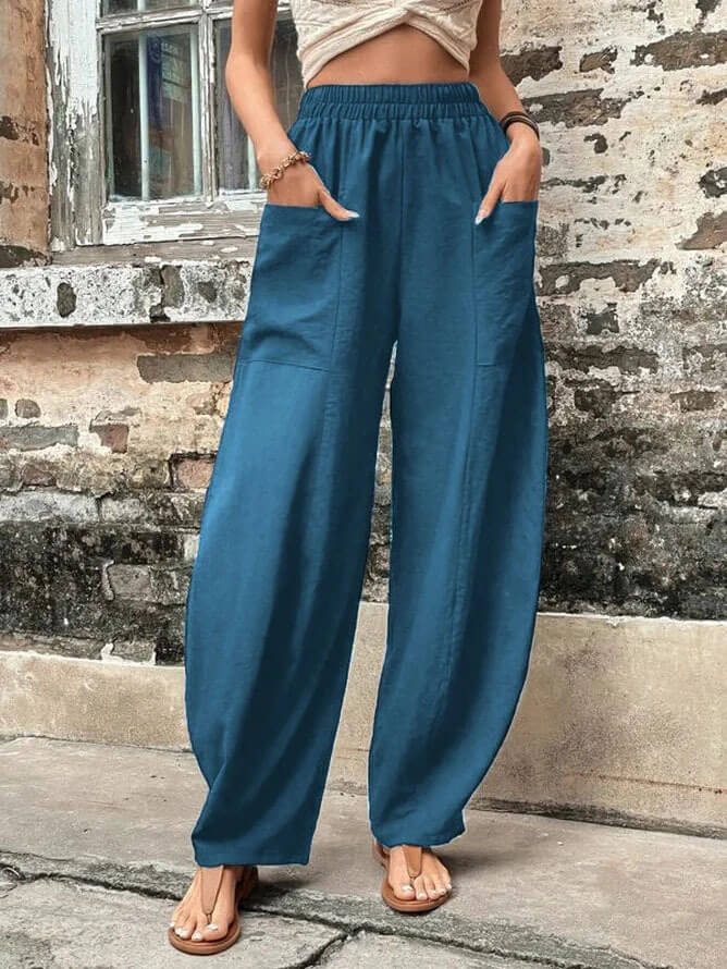 Salomee - Elastic Loose Pants With Pockets