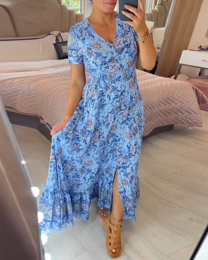 Wibia - Floral Print V-Neck Dress