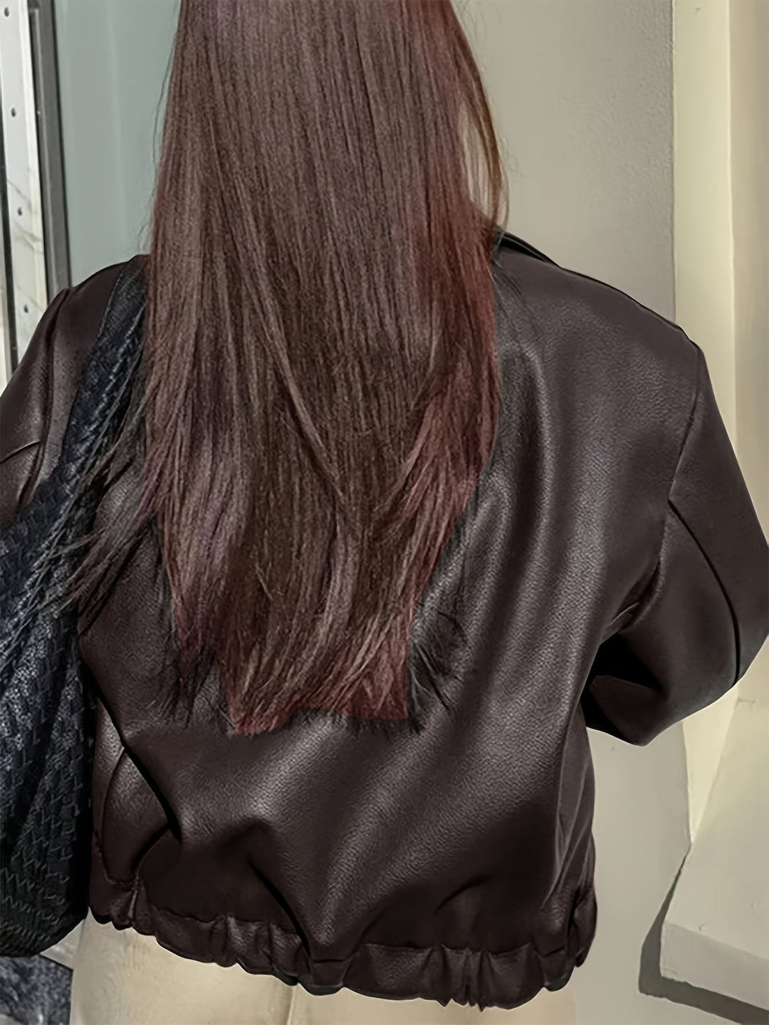 Raimetosa - PU Leather Zip-Up Jacket