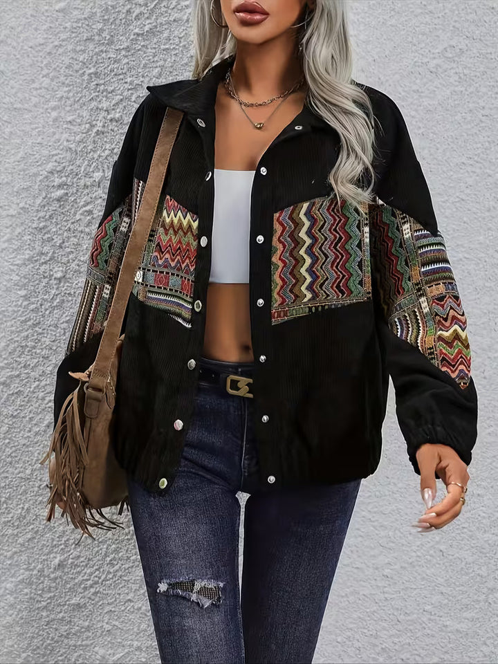 Amalenine - Jacket with Multicolor Geometric Patchwork and Lapels