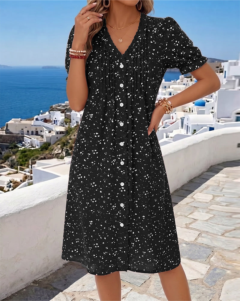 Dayma - Floral V-Neck Button Front Dress