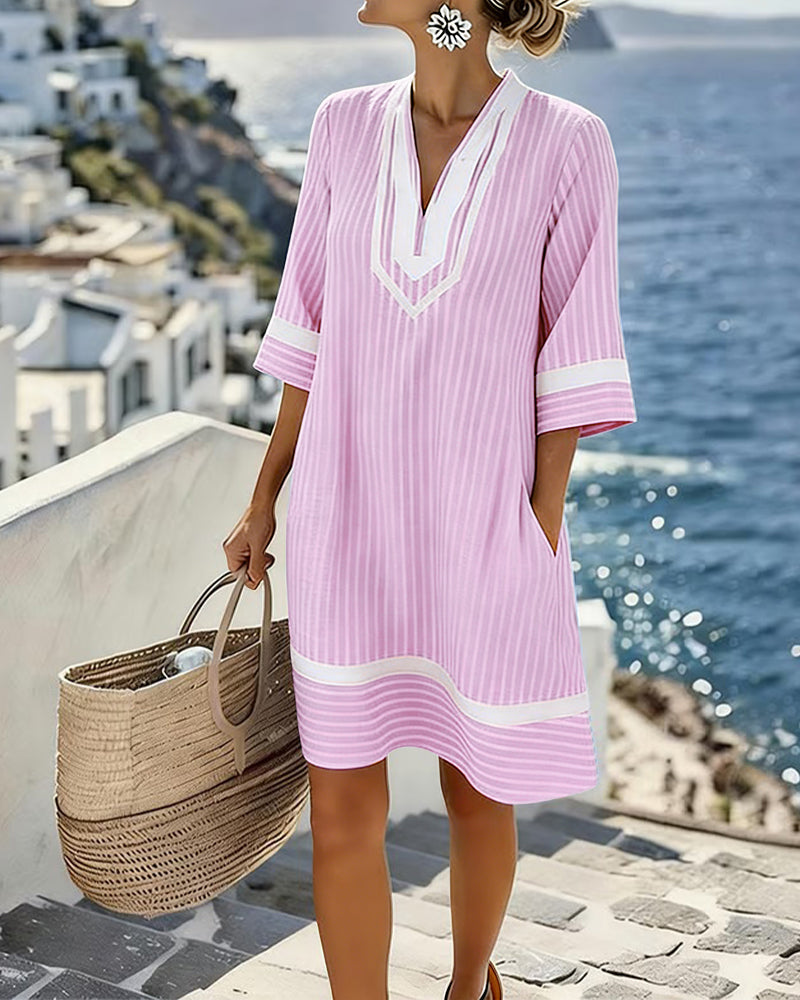 Alisia - Short Sleeve Dress With V Neck