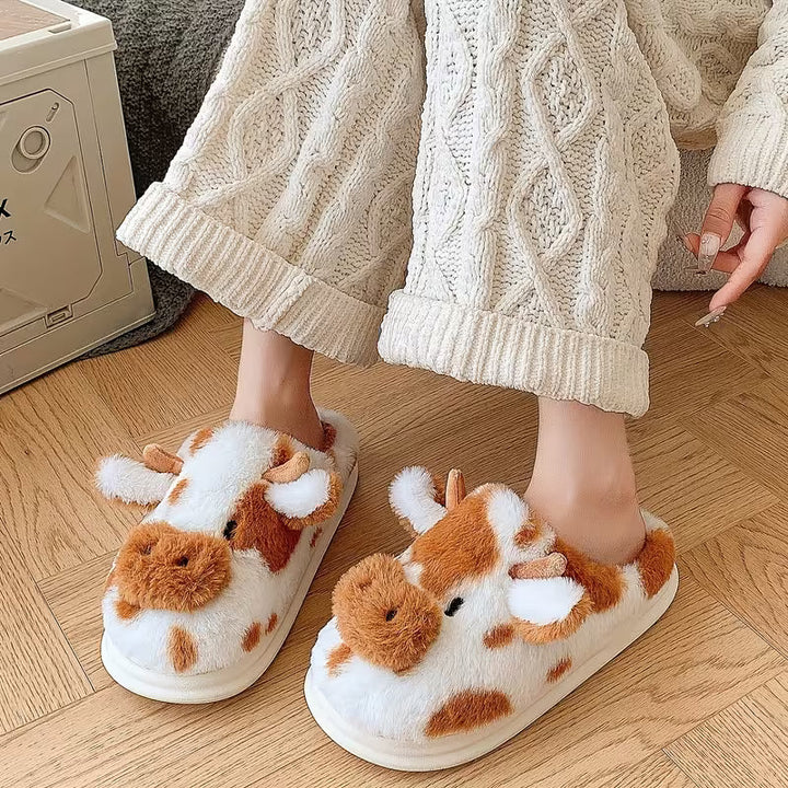 Echoglow - Spotted Cow Print Plush Indoor Slippers