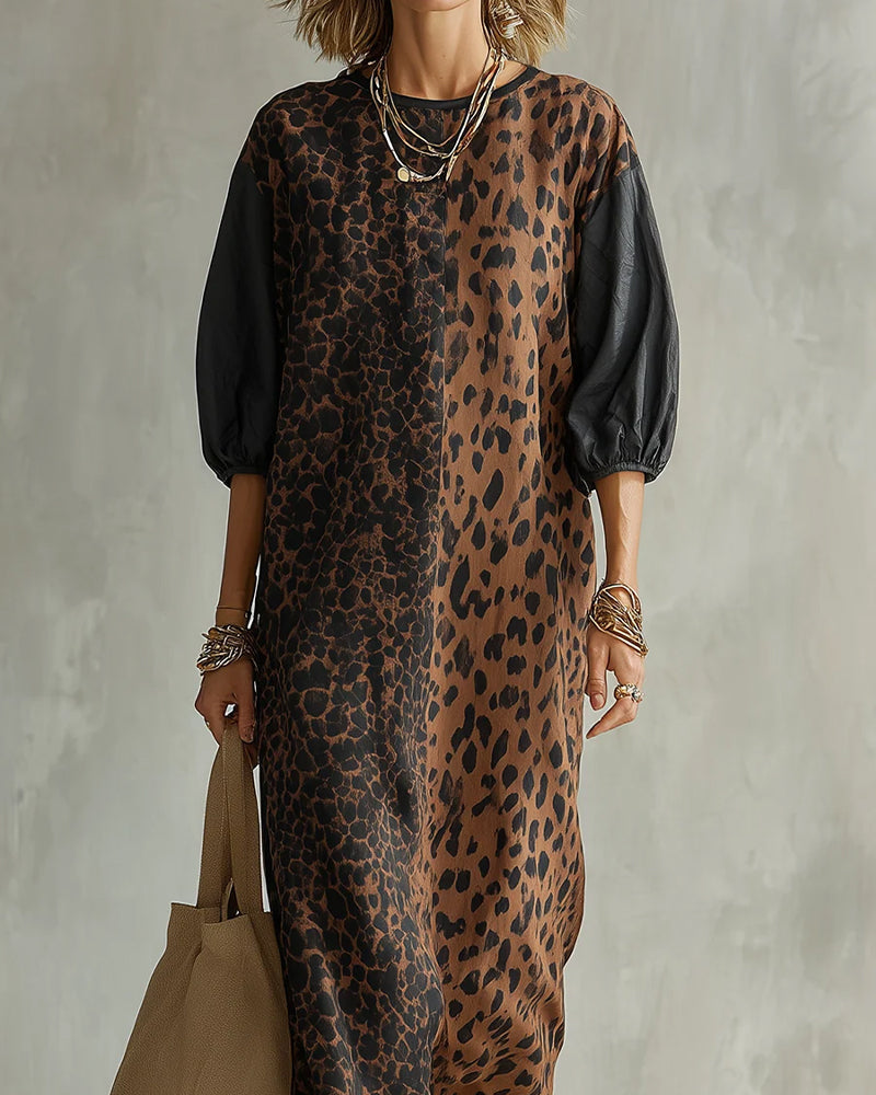 Yvaiyuya - Leopard Print Dress With Puff Sleeves