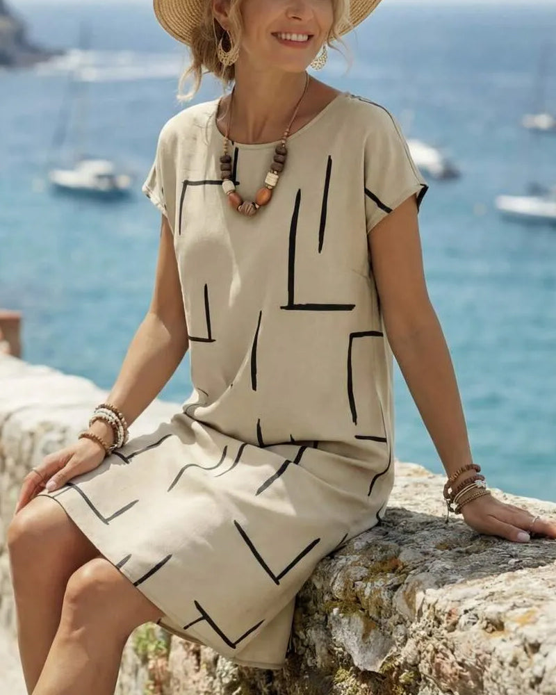 Ainee - Printed Round Neck Summer Dress